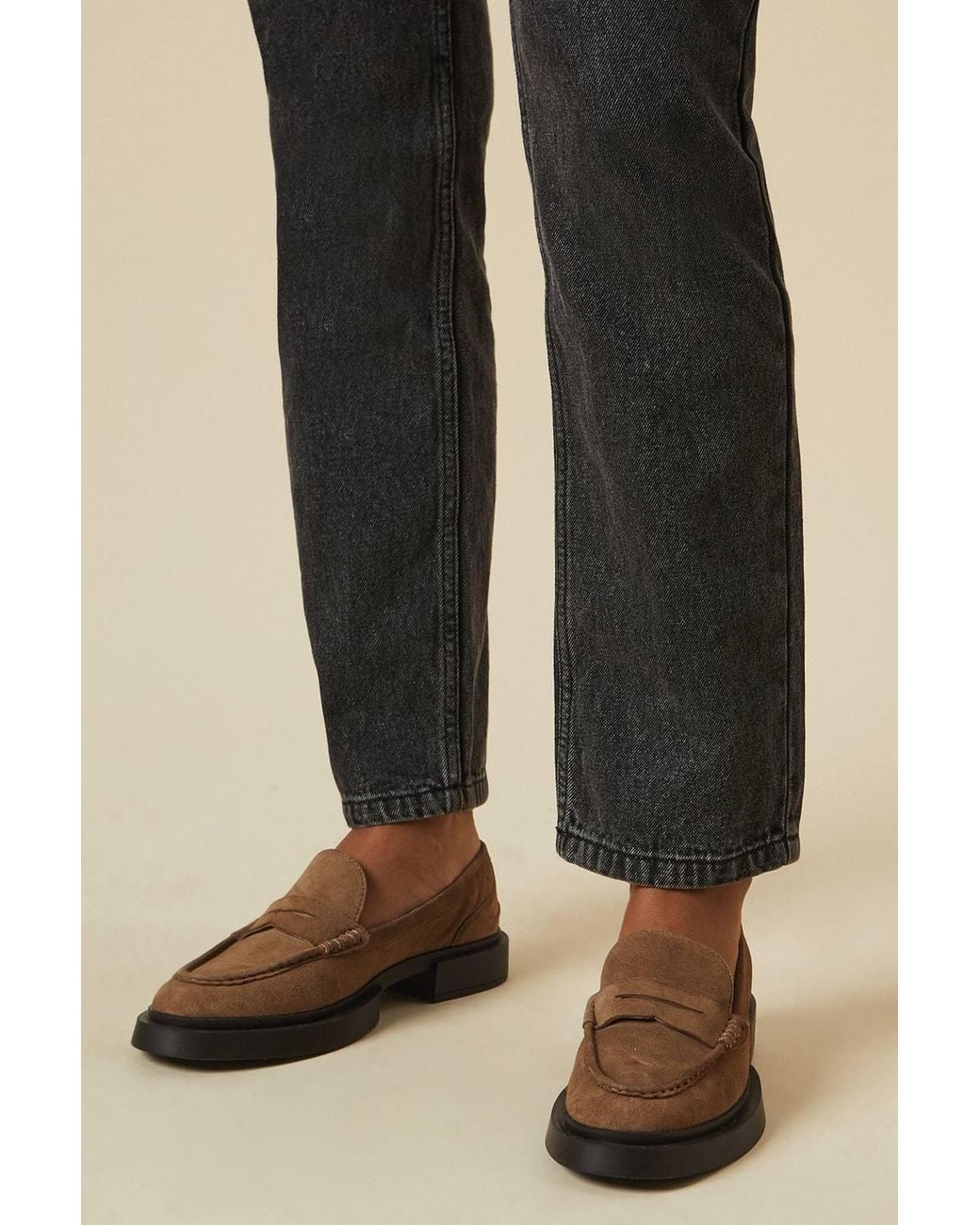 Dorothy Perkins Black Faith: Barrie Suede Chunky Penny Loafers