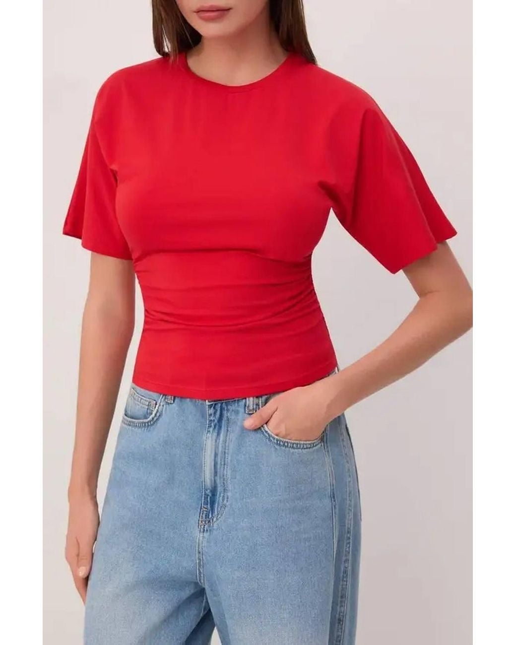 WOVCOR Red Wardrobe Essentials Fitted Short Sleeve Stretch Knit T-Shirt
