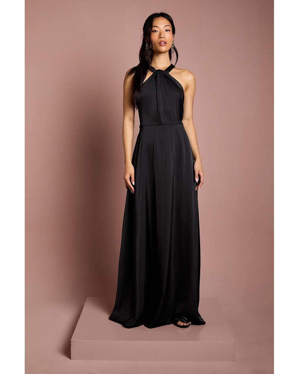 Coast Black Honoured Twist Halterneck Satin Maxi Bridesmaid Dress