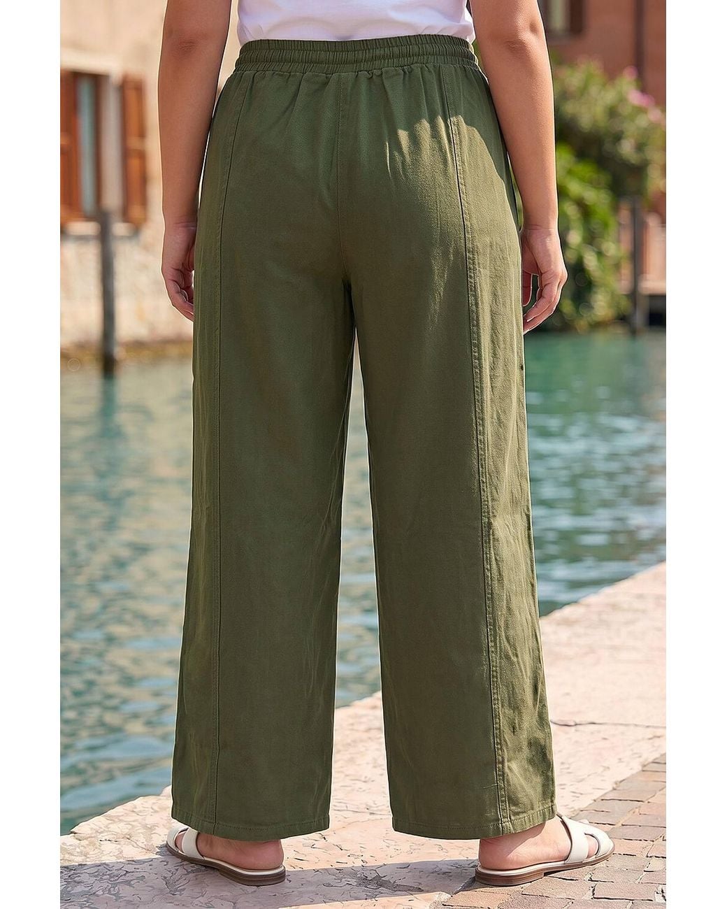 Roman Green Curve Tie Waist Pocket Trouser