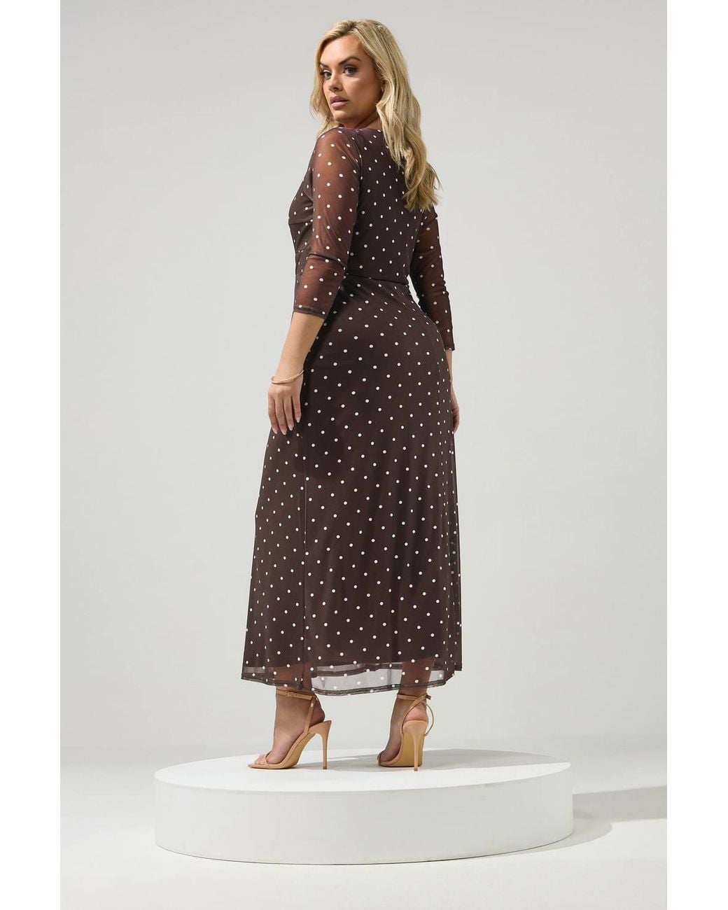 Yours Brown Polka Dot Knot Front Dress