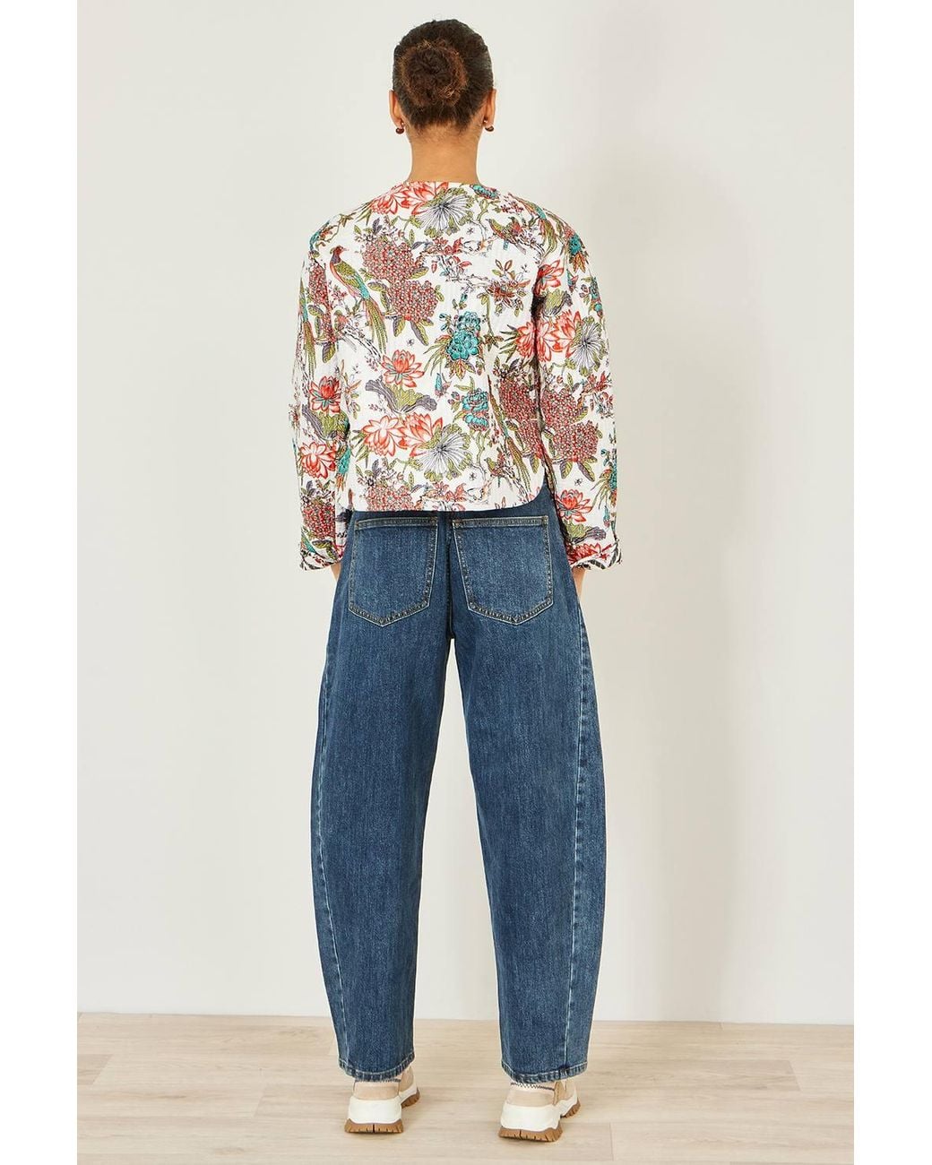 Yumi' Blue Peacock Print Reversible Cotton Quilted Jacket