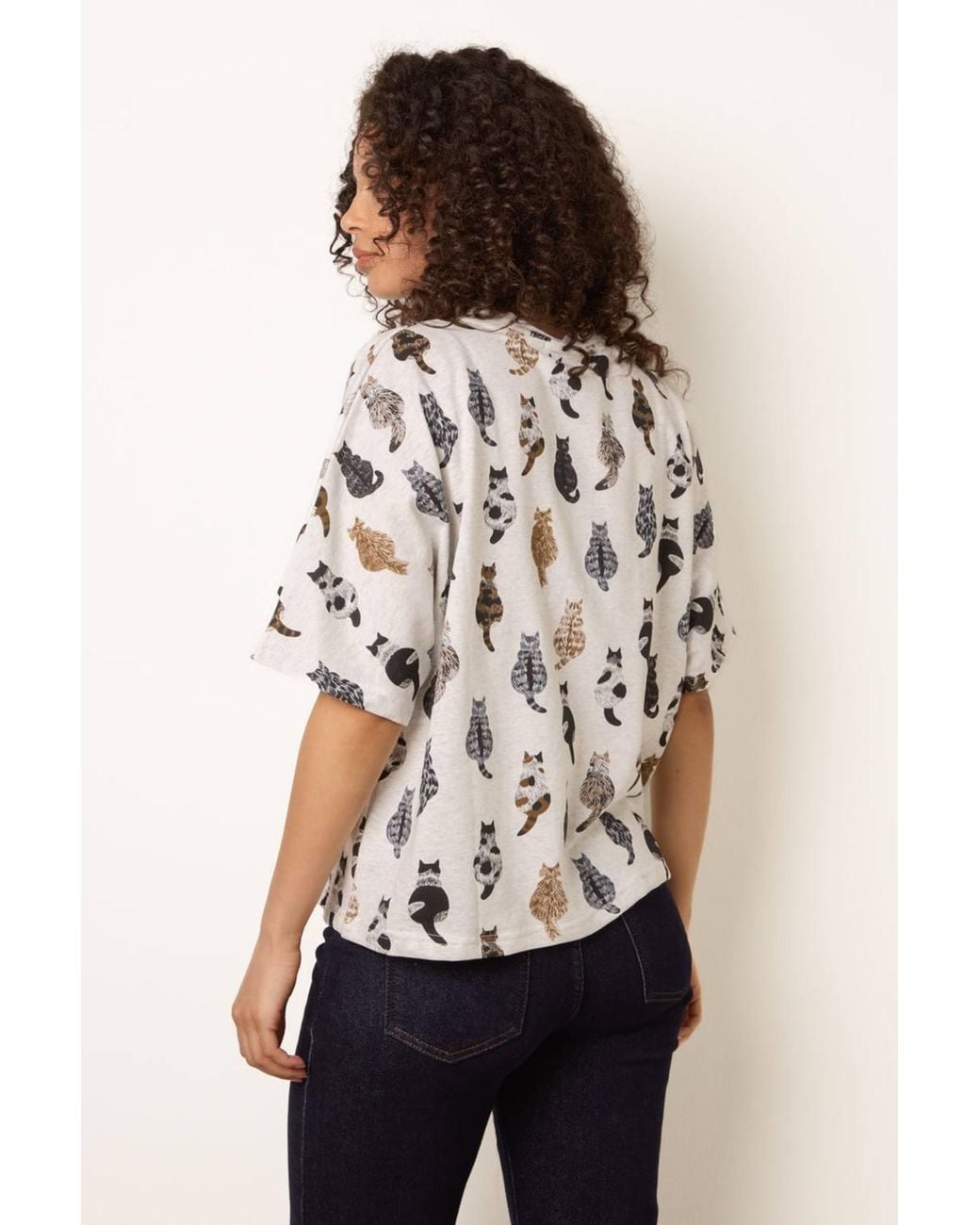 Blue Vanilla Brown Multi Short Sleeve Round Neck Top
