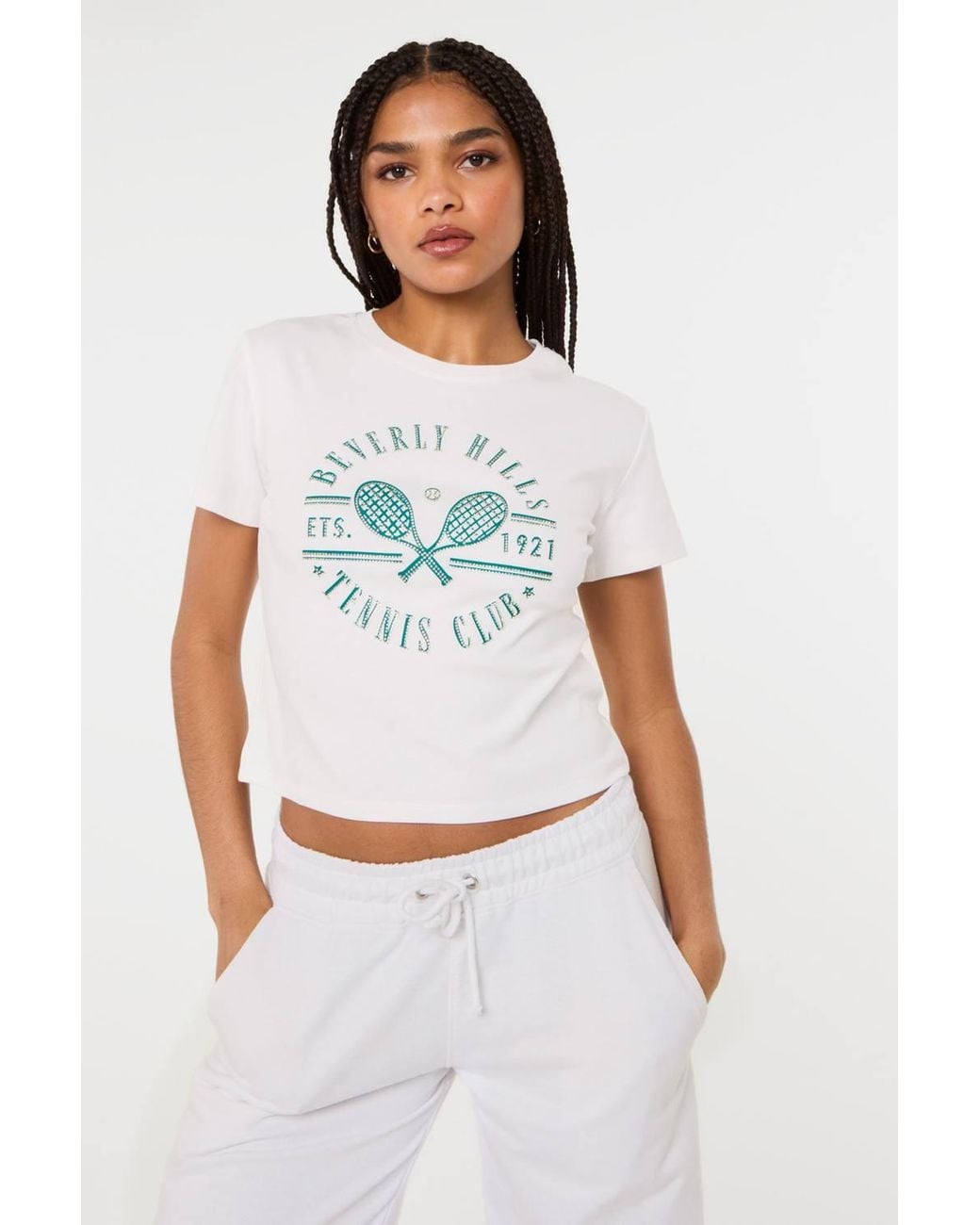 Pink Vanilla White Beverly Hills Tennis Embellished T-Shirt