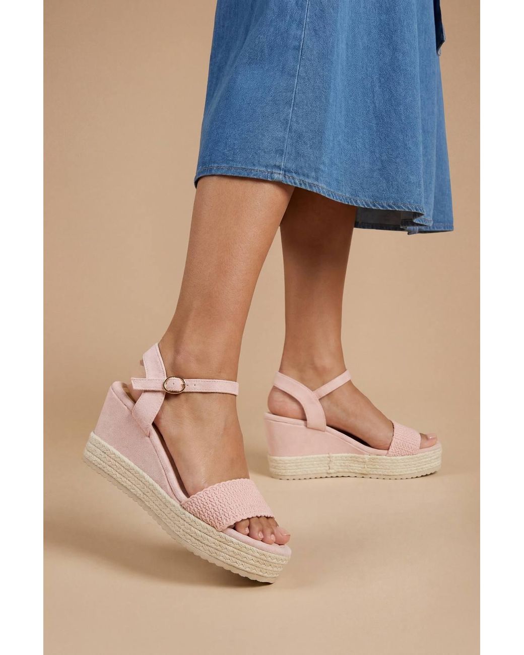 Dorothy Perkins Blue Amelie Textile Platform Open Toe Wedge Sandals