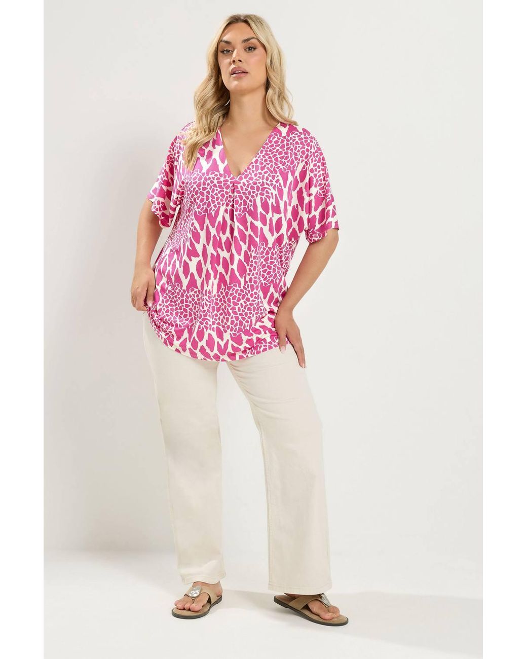 Yours Pink Abstract Pleat Front Top