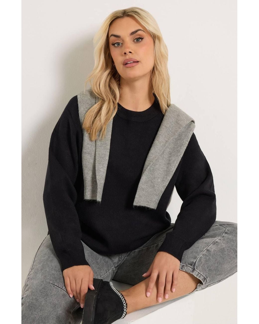 Yours Black Crew Neck Knitted Premium Jumper