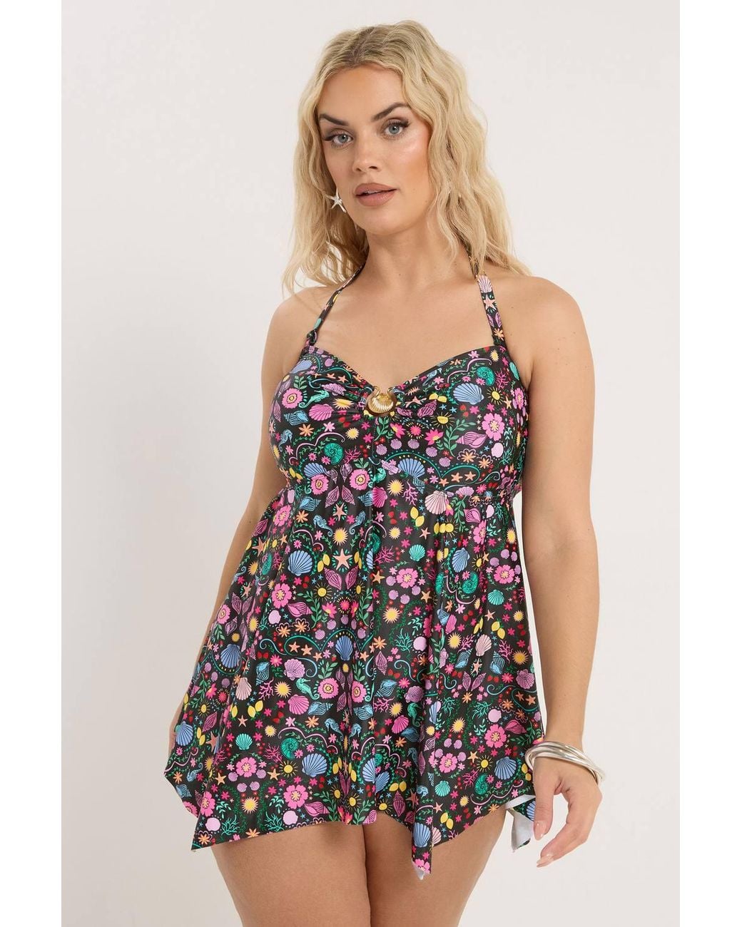 Yours Black Shell Print Tankini Top