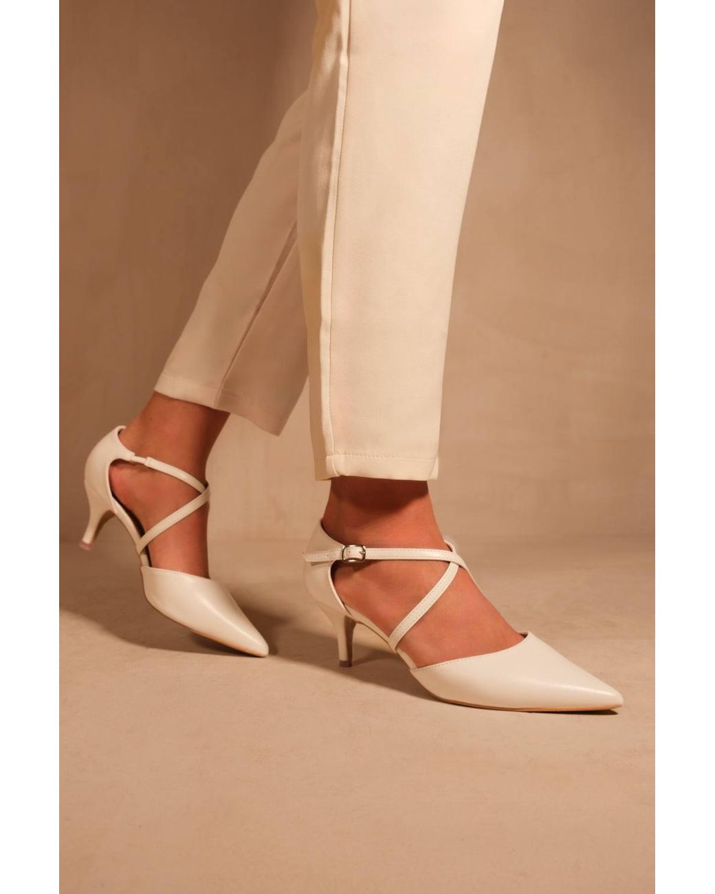 Where's That From Natural 'Kennedi' Low Kitten Heel W/ Crossover Strap