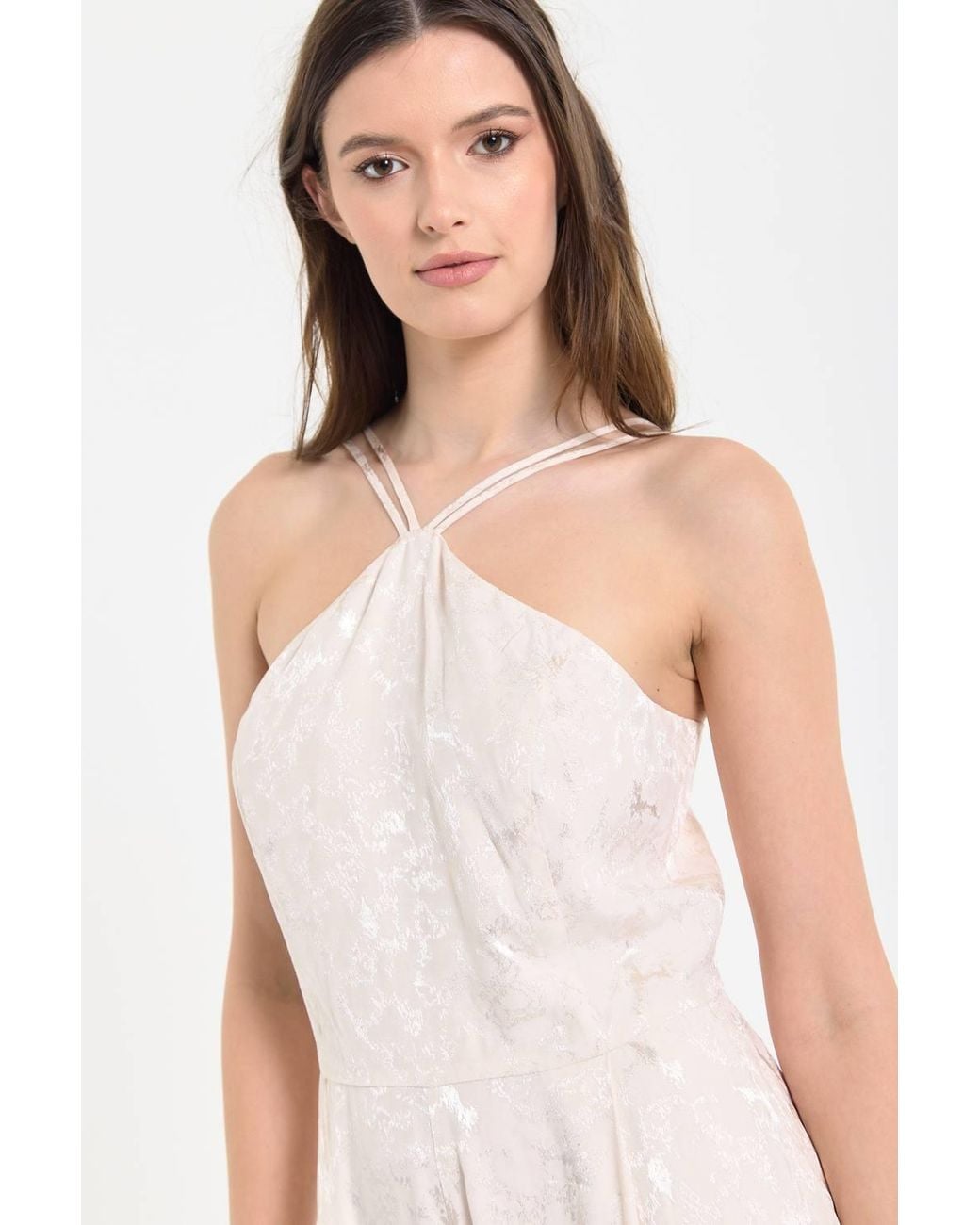 Liquorish Pink Champagne Jacquard Wide Leg Jumpsuit
