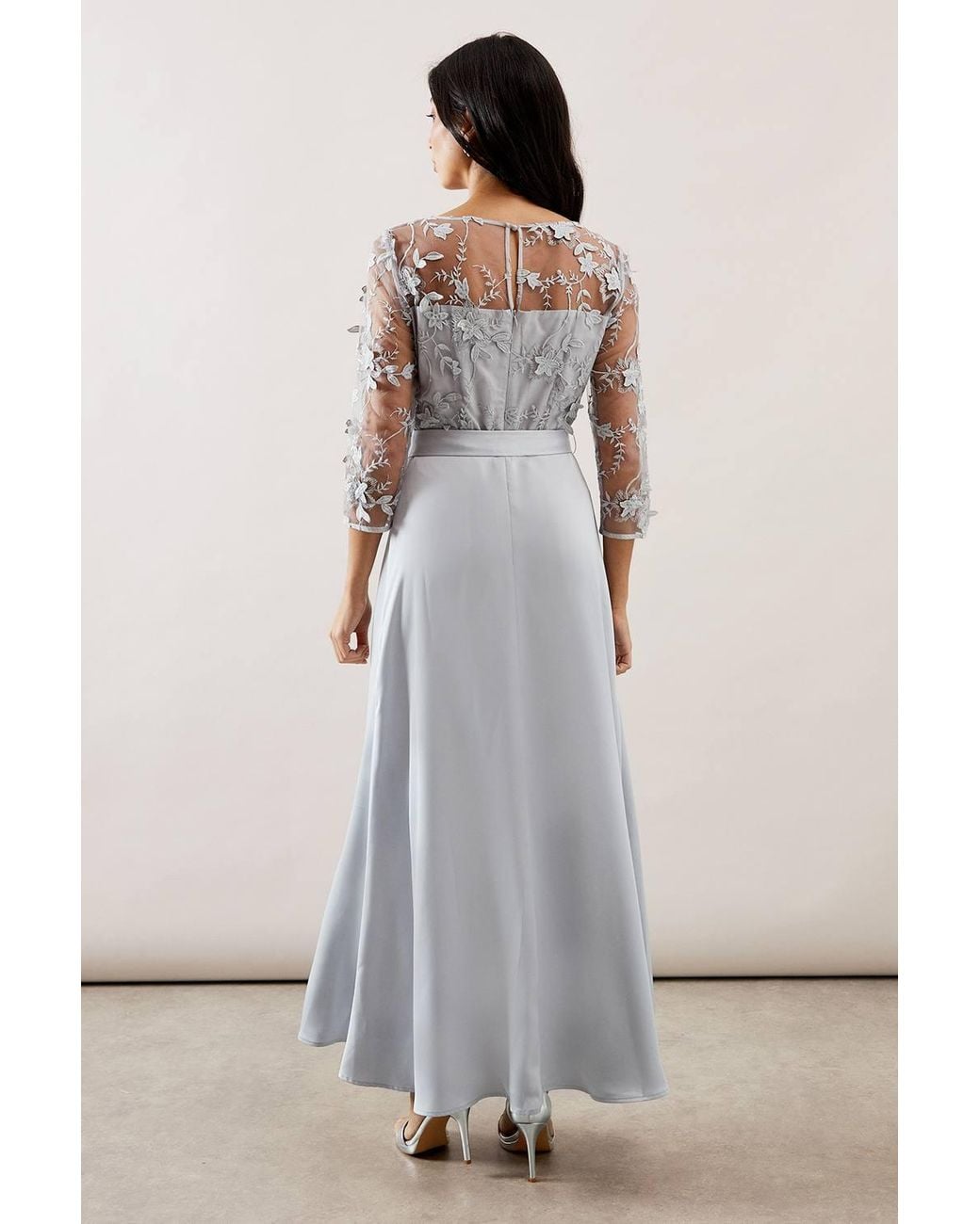 Wallis White Occasion Satin And Mesh Overlay Maxi Dress