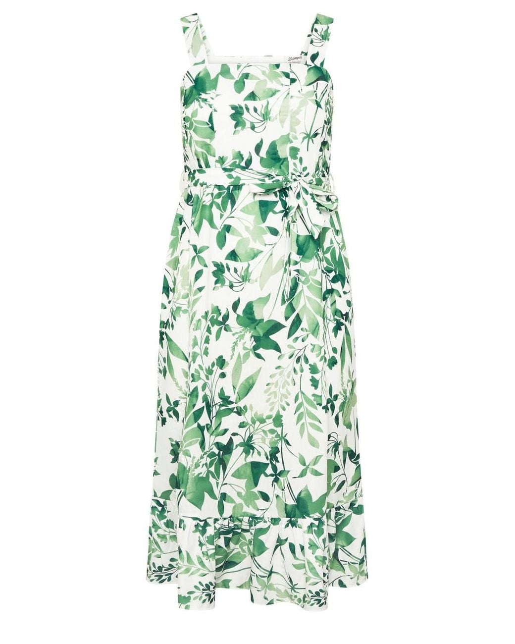 Yours Green Botanical Leaf Print Linen Look Dress