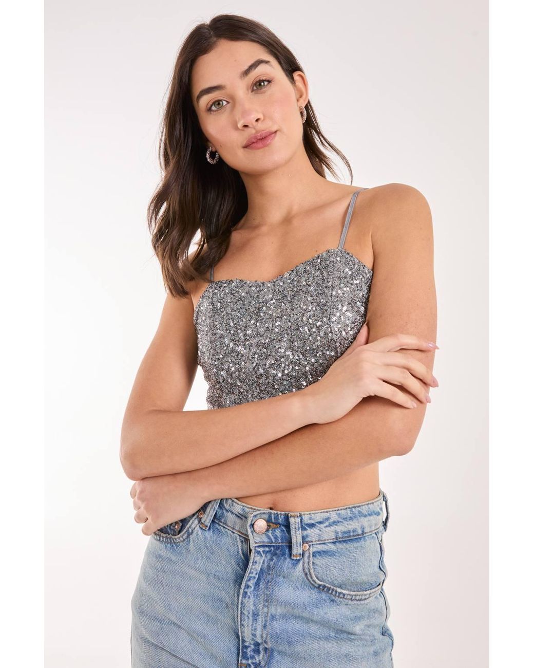 Pink Vanilla Gray Sequin Corset Top