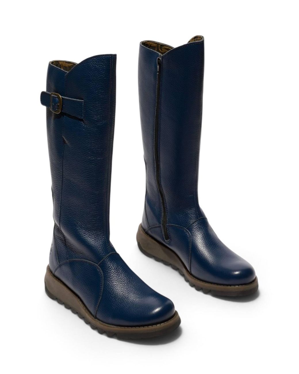 Infinity Leather Blue Leather Wedge Heel Knee High Long Boots