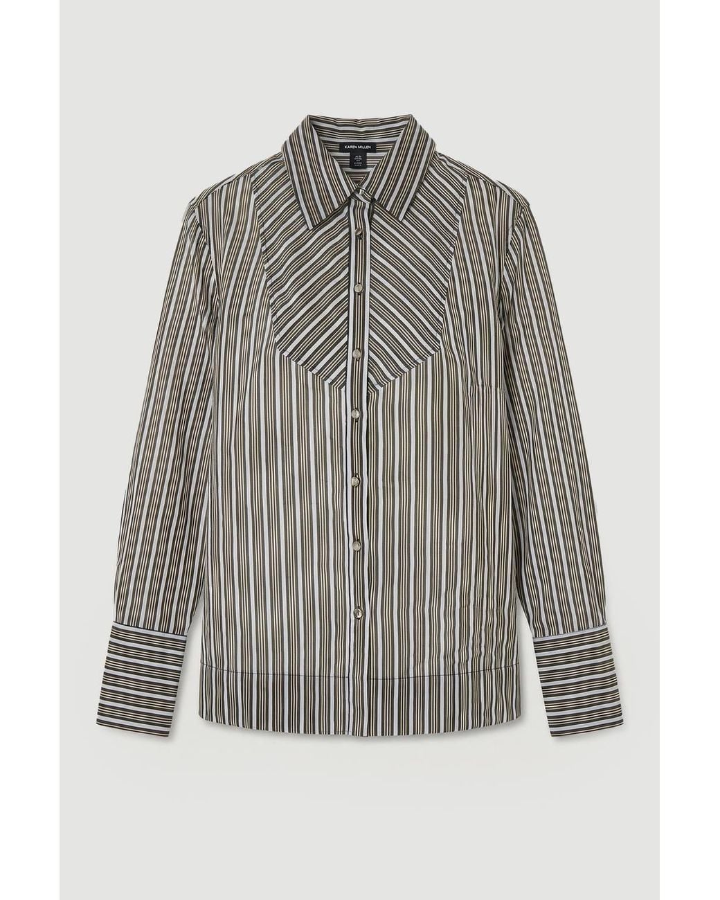 Karen Millen Gray Poplin Stripe Bib Woven Shirt