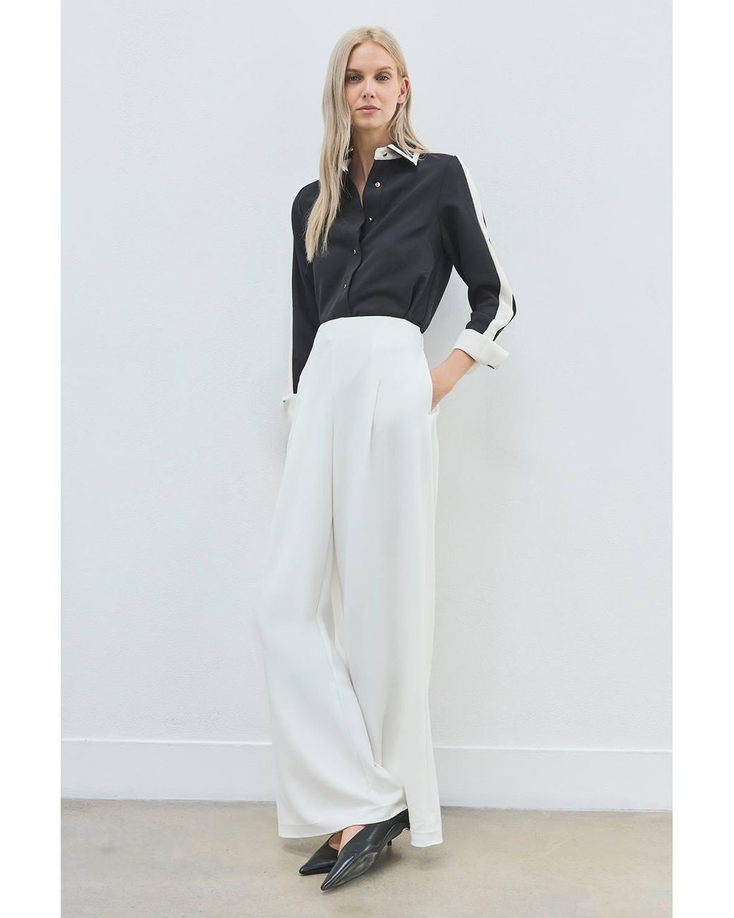 Karen Millen Blue Forever Colour Block Twill Woven Shirt