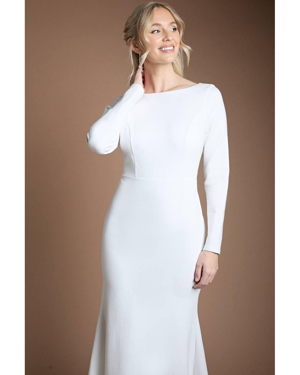 Coast Brown Honoured Slash Neck Puddle Wedding Dress