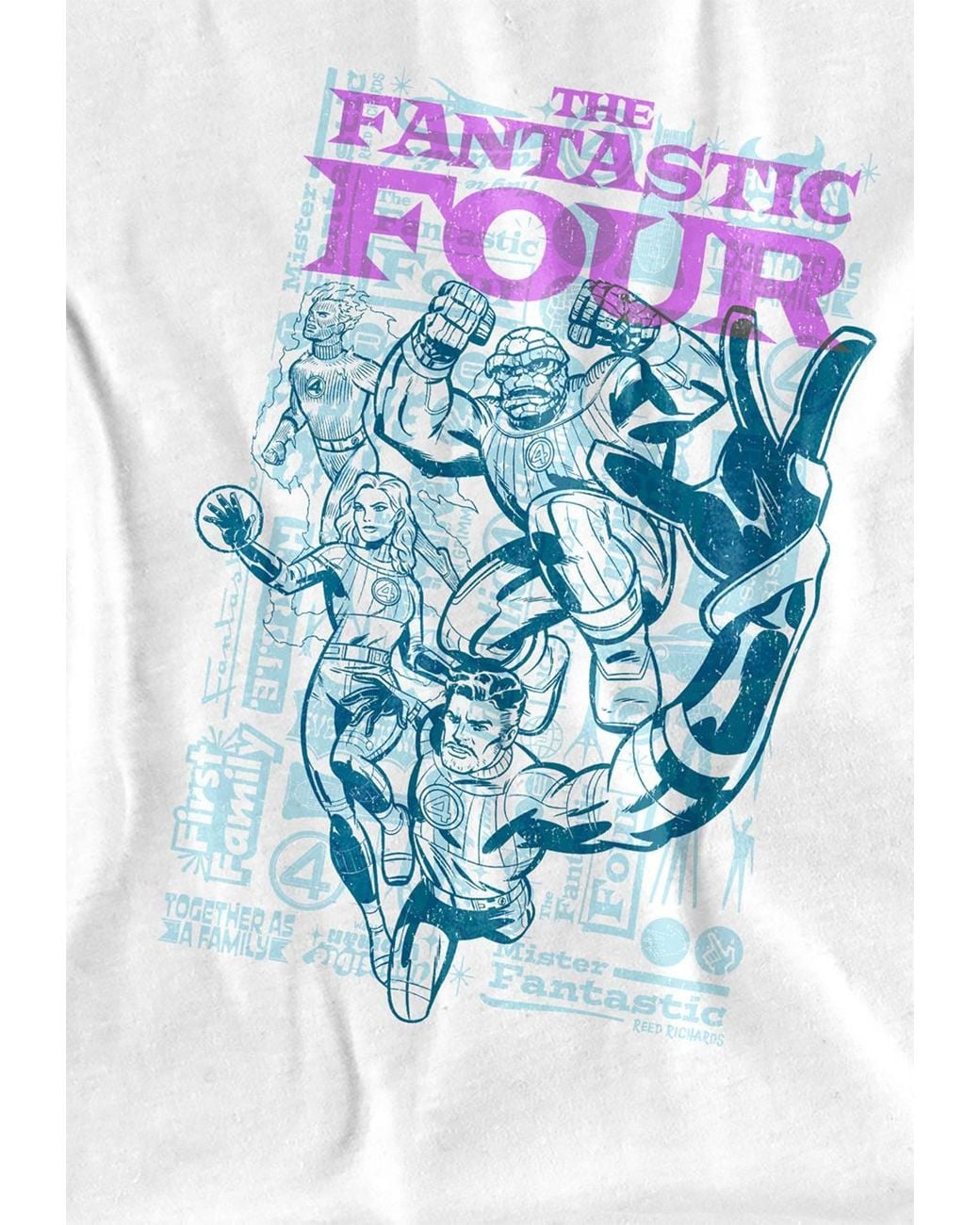 Marvel White Fantastic Four Lineart Heroic First Family T-Shirt