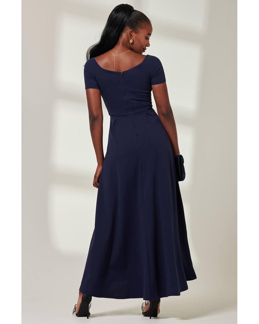 Jolie Moi Blue Yana Shoulder Scuba Maxi Dress