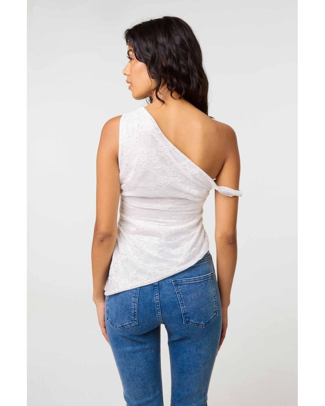 Pink Vanilla White Diamante Lace Shoulder Top