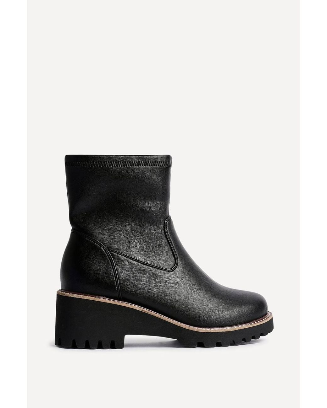 Linzi Black Pulse Wide Fit Faux Leather Wedged Heel Ankle Boot