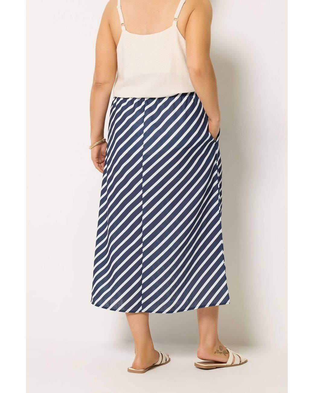 Yours Blue Linen Look Stripe Skirt