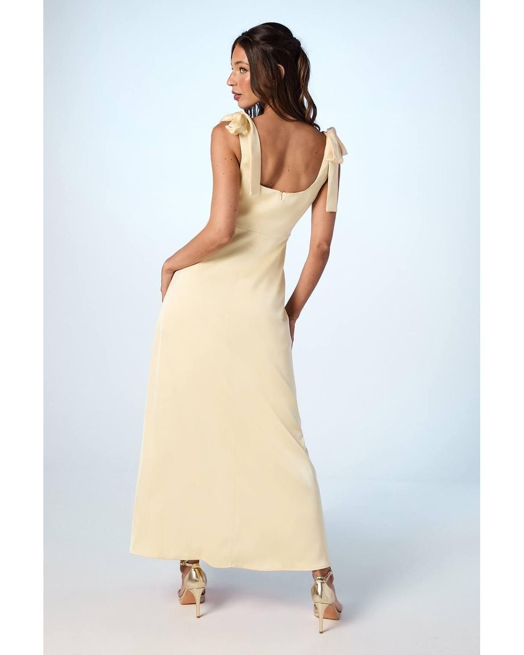 Oasis Blue Satin Tie Shoulder Midi Bridesmaid Dress