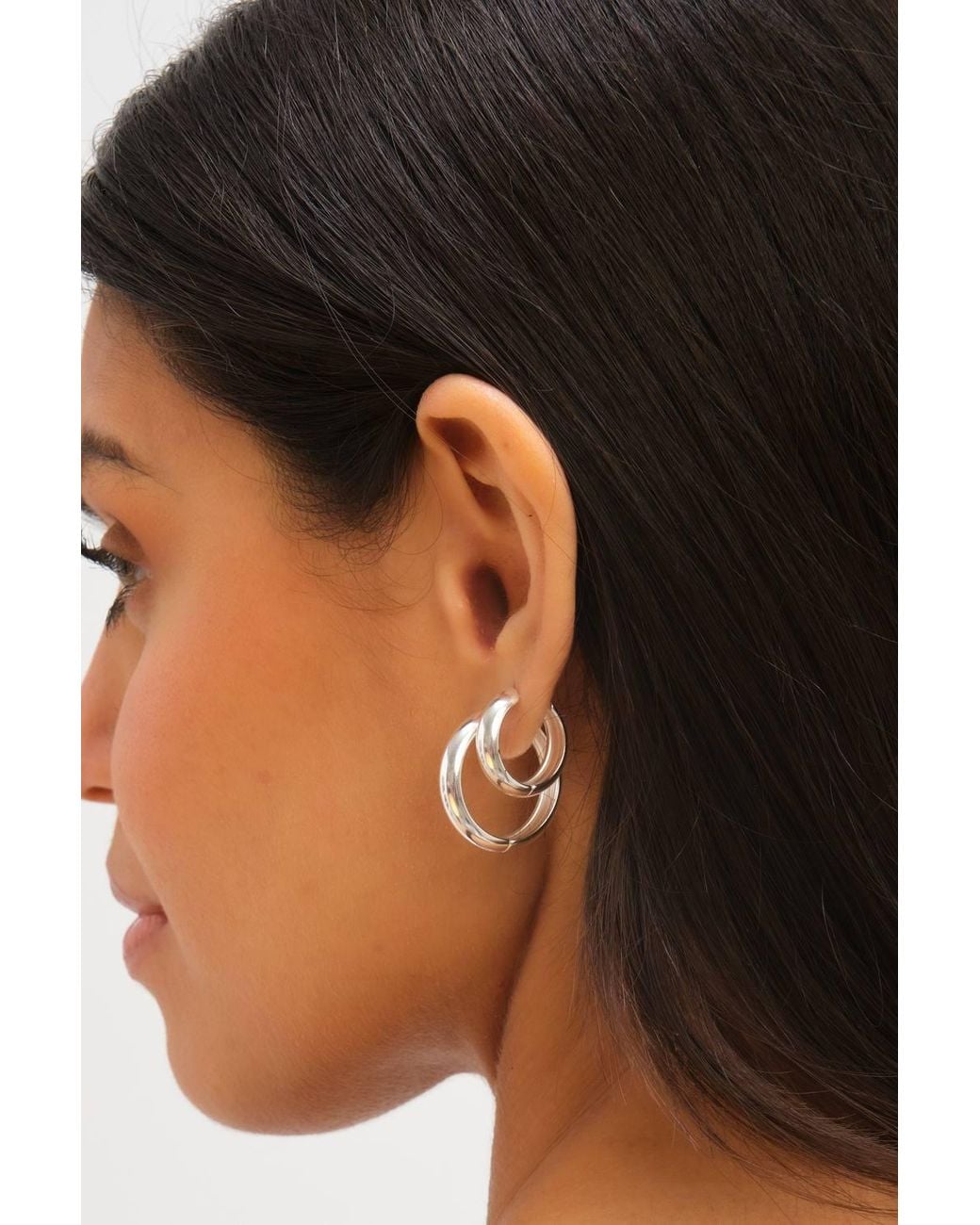 Jon Richard Metallic Waterproof Platinum Plated Medium Flat Surface Hoop Earrings