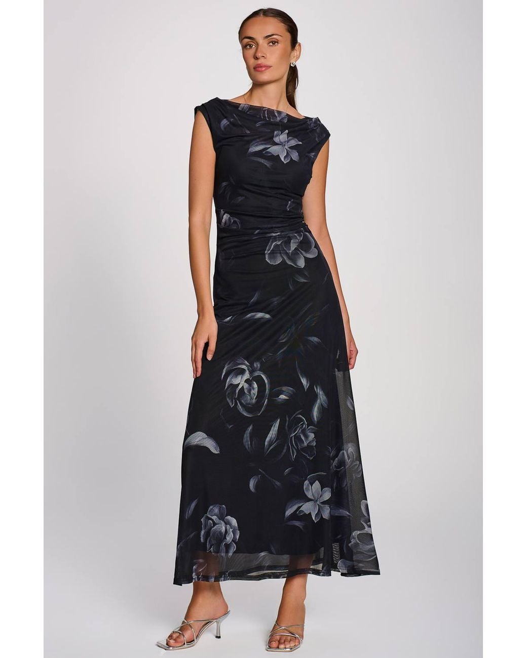 Jolie Moi Black Multiway Neckline Mesh Maxi Dress