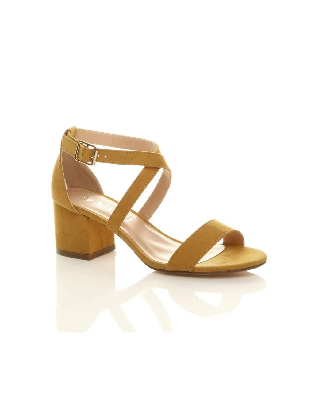 AJVANI Metallic Mid Block Heel Crossed Straps Sandals