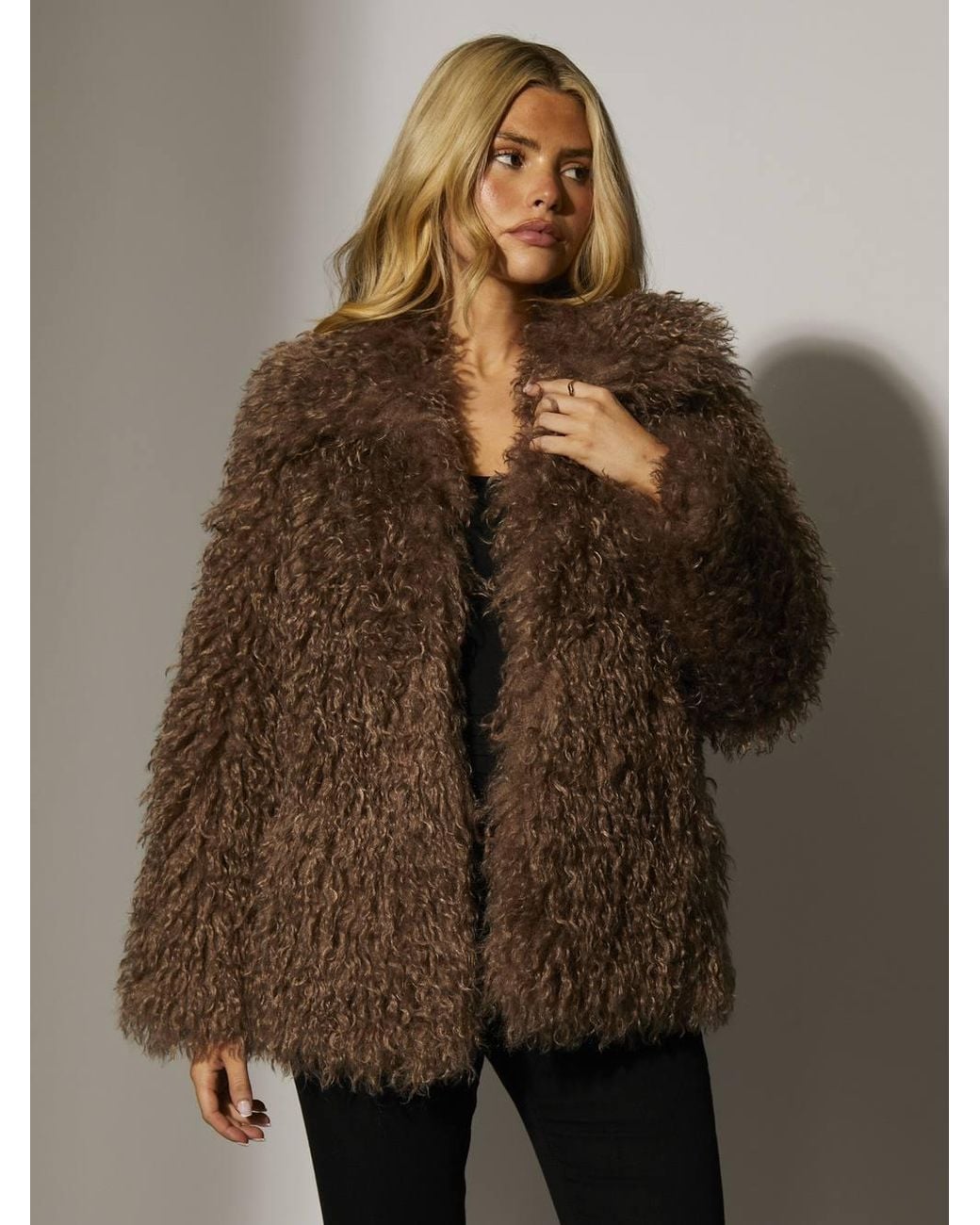 South Beach Brown Mongolian Faux Fur Jacket