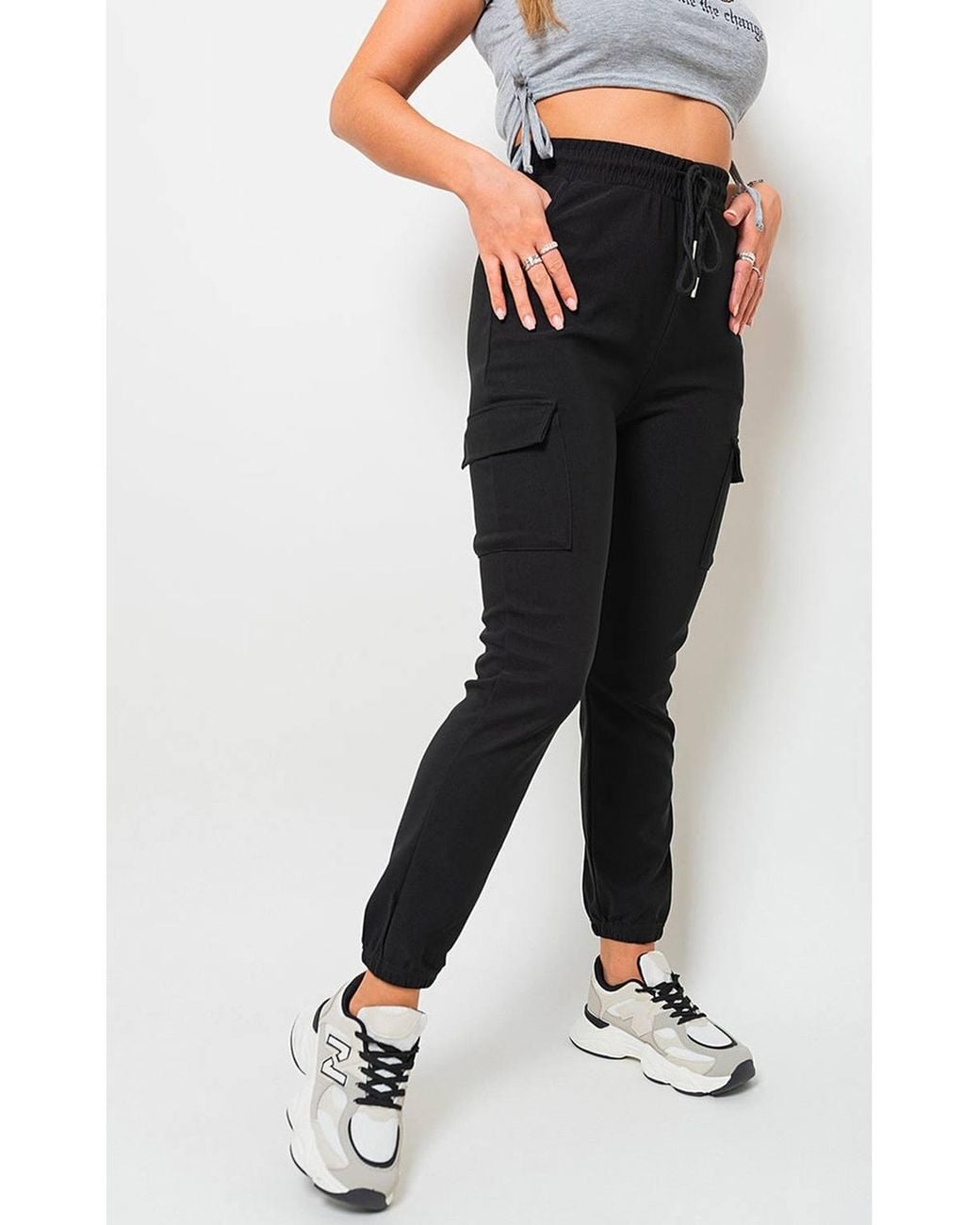 IKRUSH Natural Plus Size Frankie Cargo Pocket Trouser W/ Drawstring