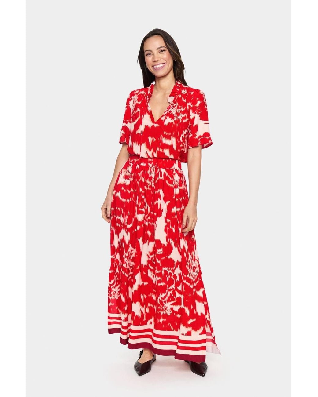 Saint Tropez Red Khloe High Waisted Loose Fit Maxi Skirt