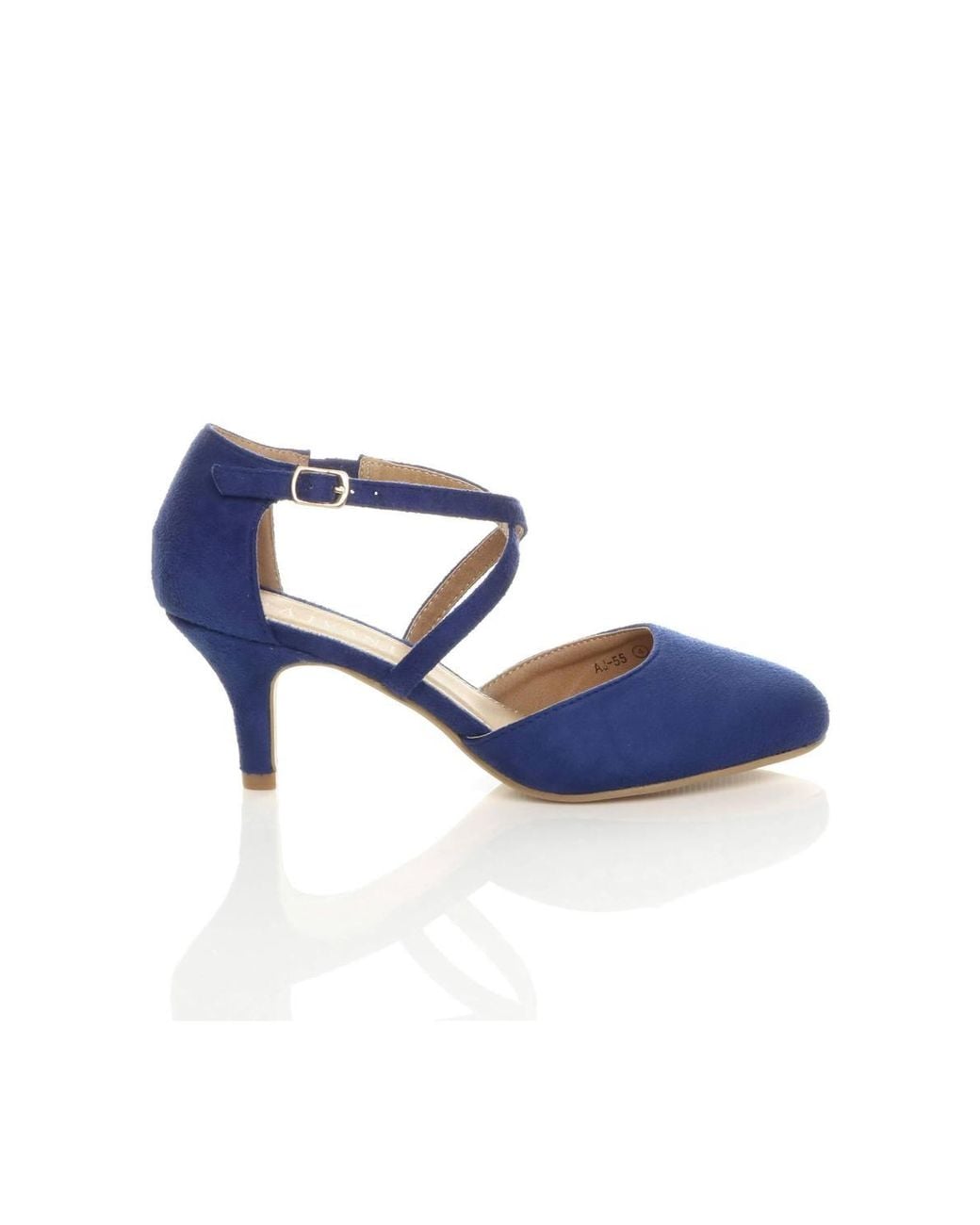 AJVANI Blue Mid Heel Crossed Straps Court Shoes