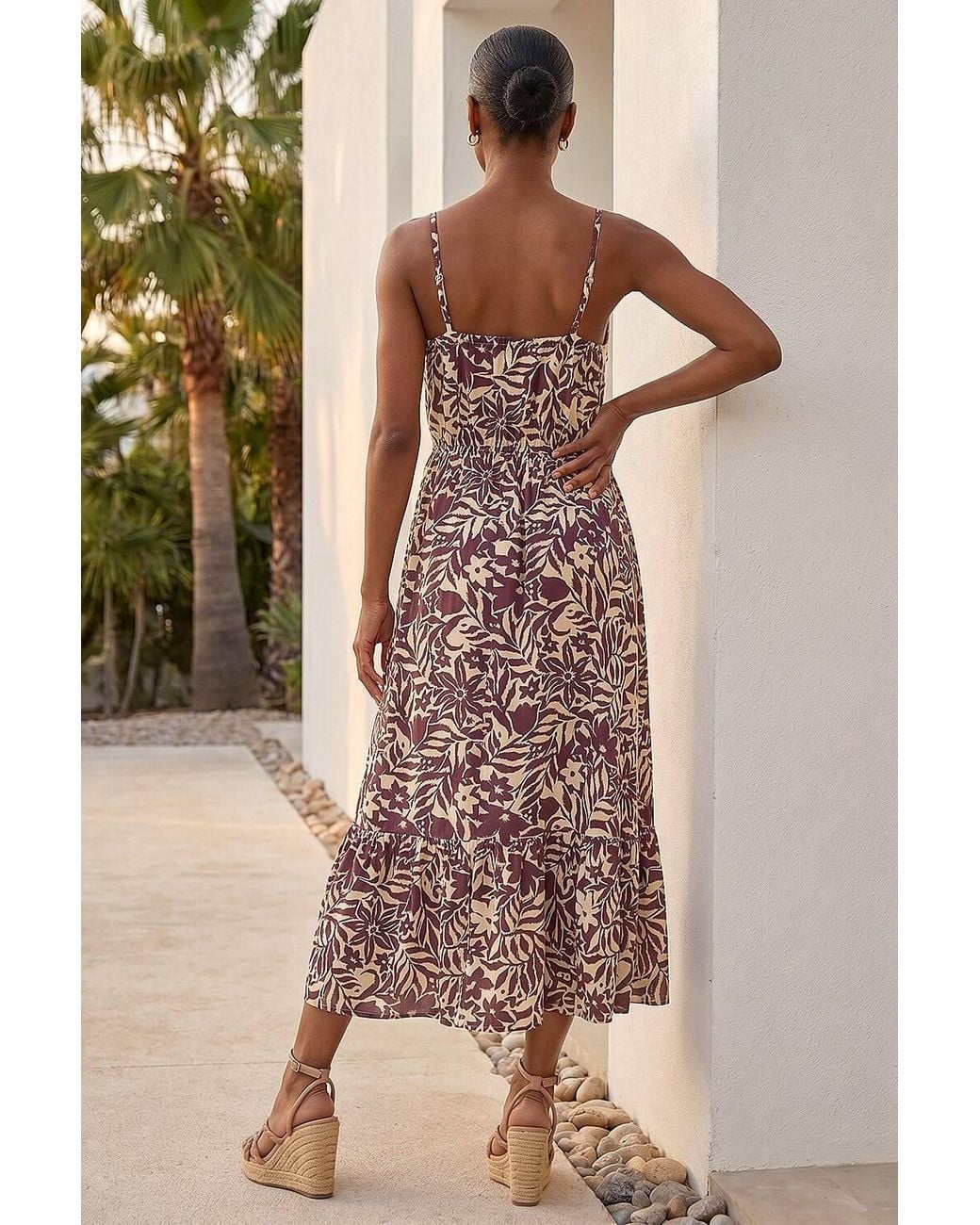 Roman Brown Petite Abstract Crochet Trim Dress
