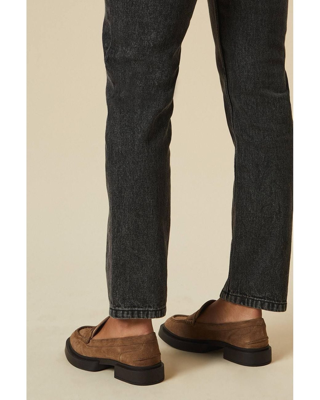 Dorothy Perkins Black Faith: Barrie Suede Chunky Penny Loafers