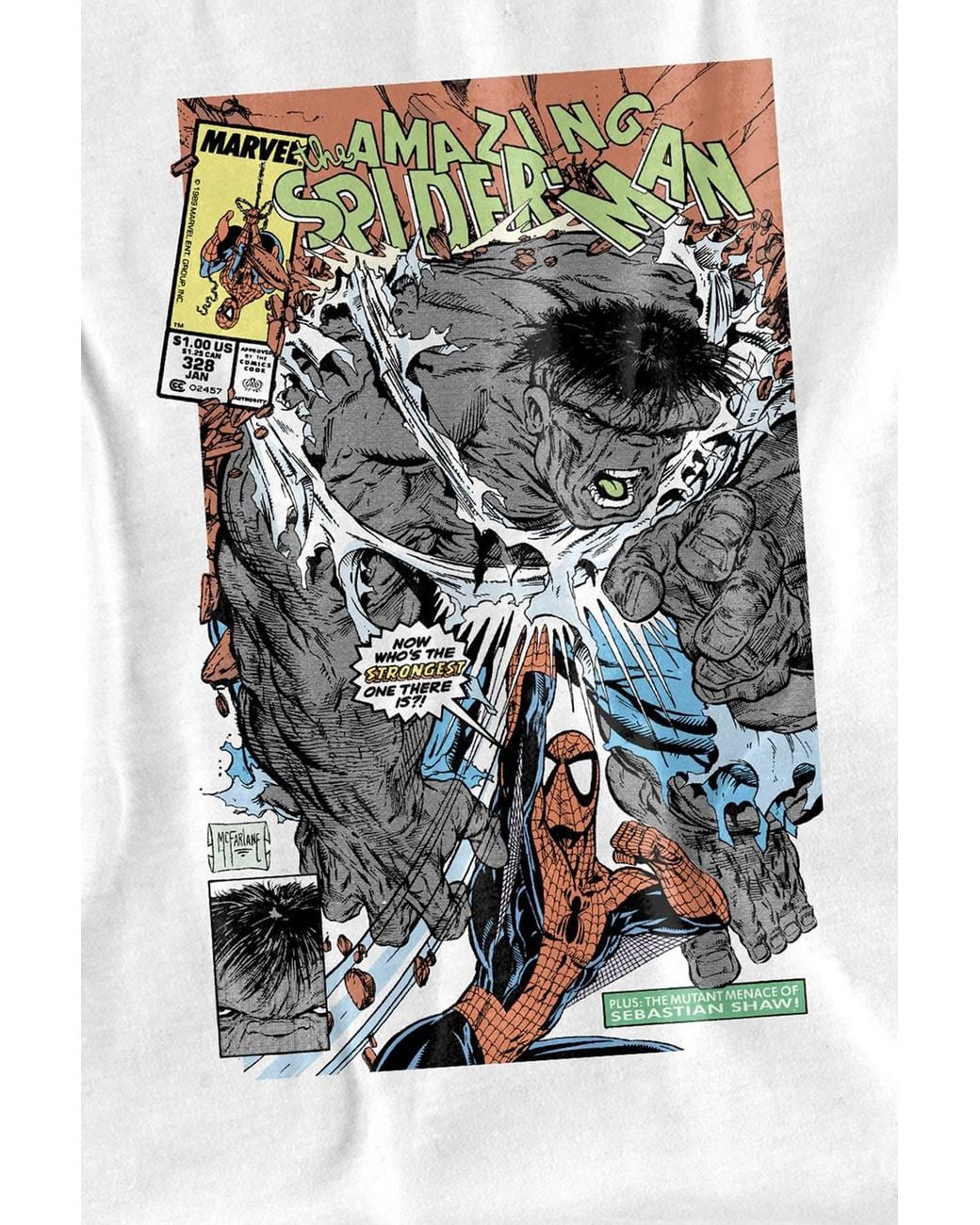 Marvel White Spiderman Hulk Strongest There Is Cover Long Sleeve T-Shirt