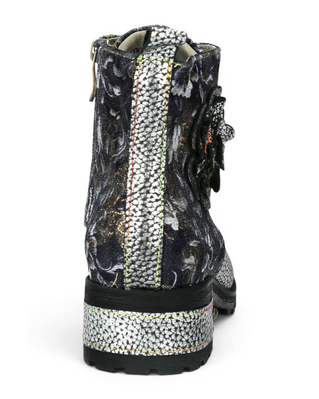Infinity Leather Black Gothic Victorian Floral Leather Lace-Up Boots