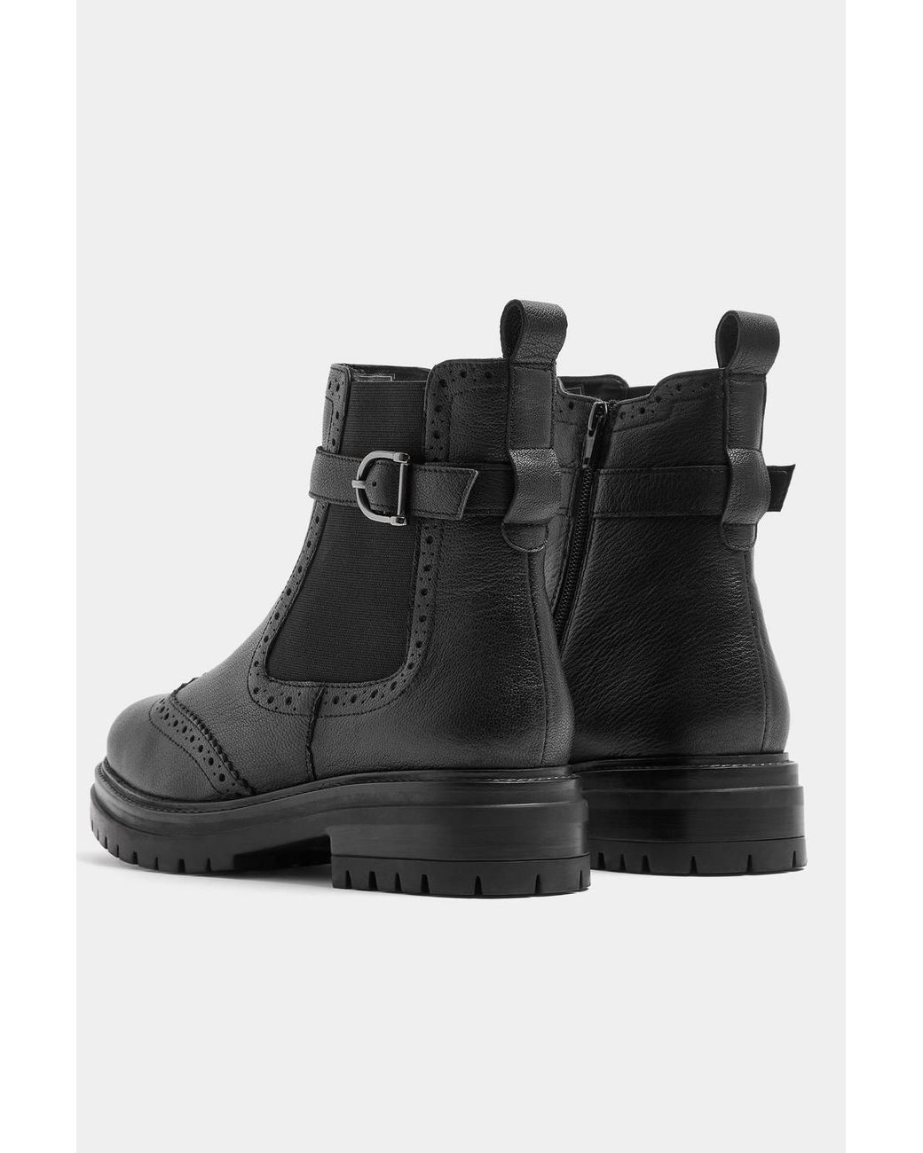 Long Tall Sally Black Leather Brogue Detail Chelsea Boots