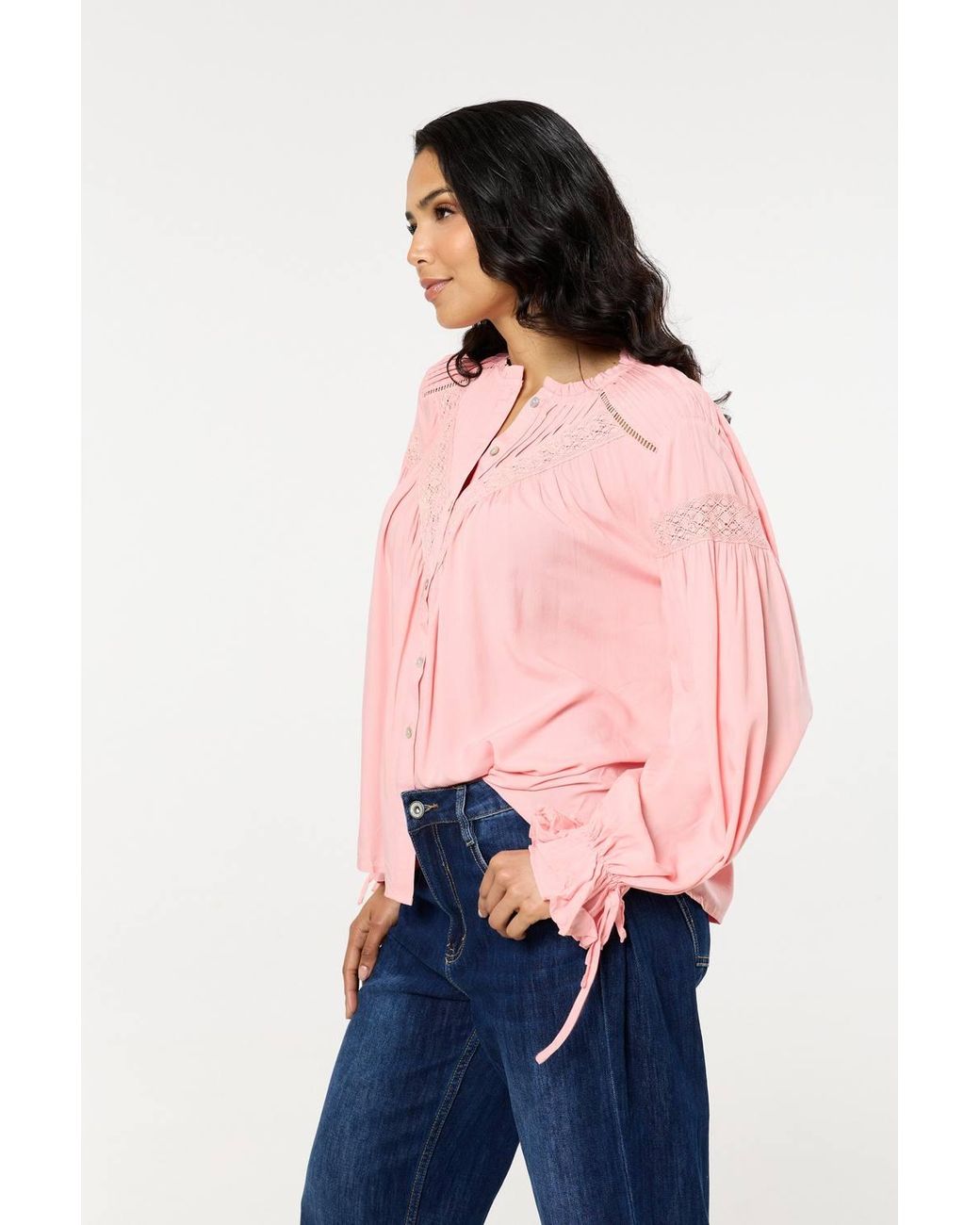 Liquorish Pink Light Lace Detail Shirt