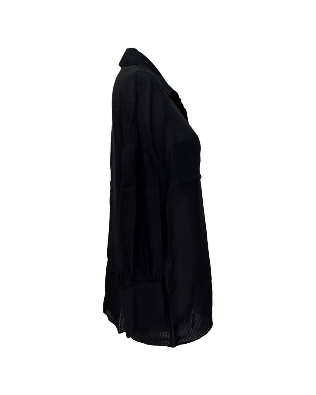 Anine Bing Black Preloved Textured Button-Down Shirt Viscose