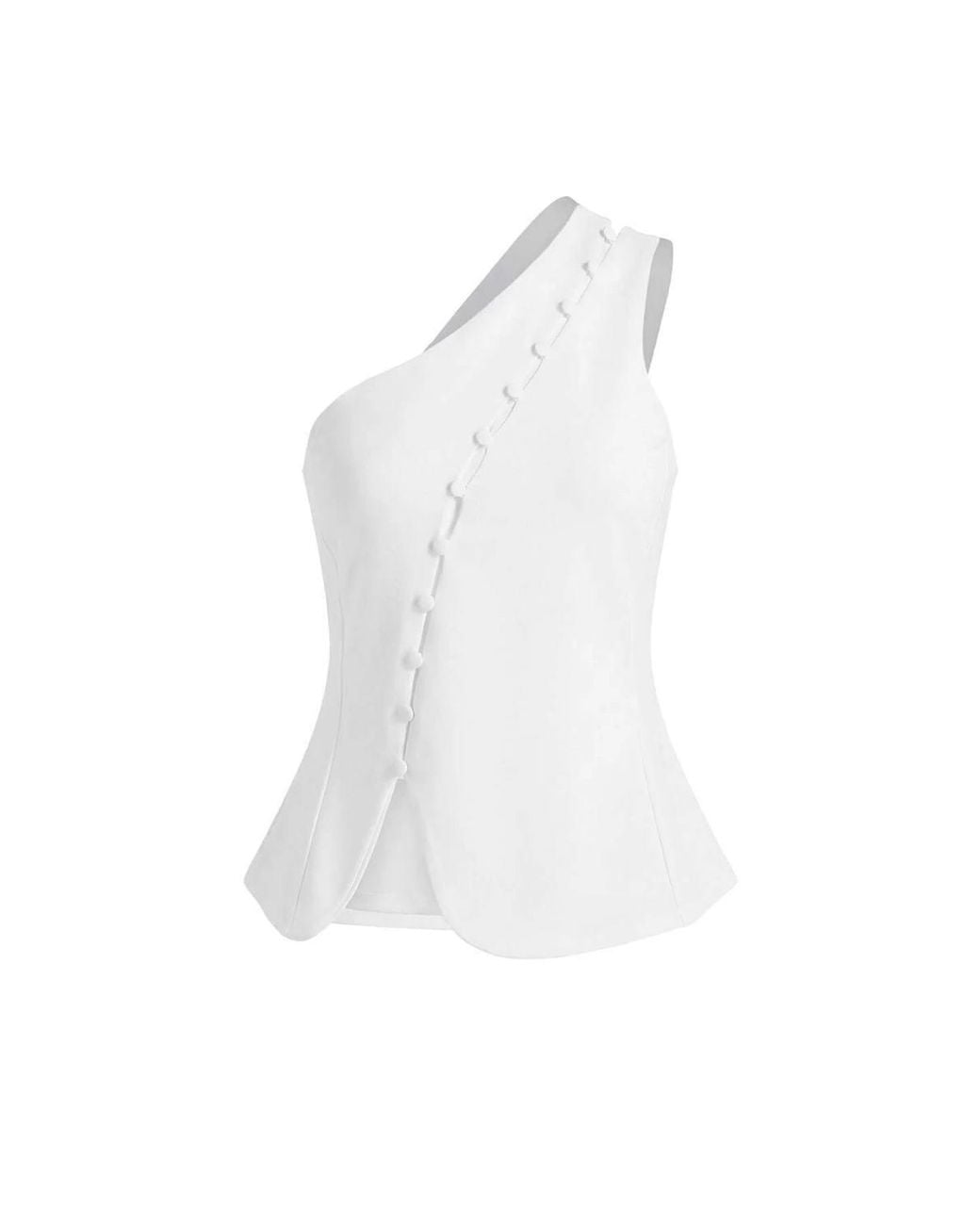 WOVCOR White Button Detail One Shoulder Sleeveless Scuba Peplum Top