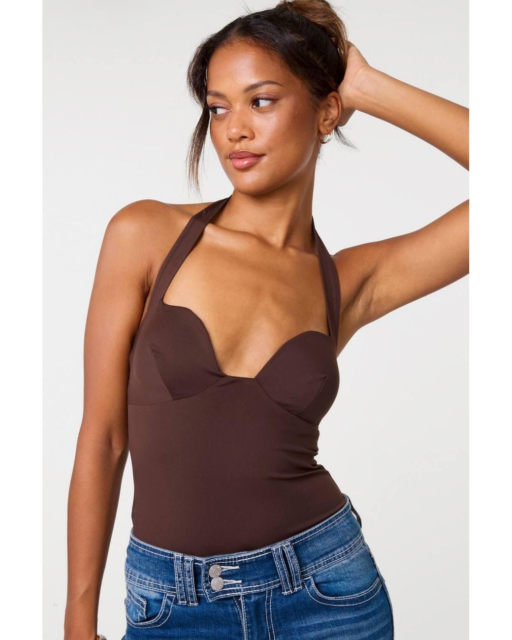 Pink Vanilla Brown Bra Cup Halter Neck Top