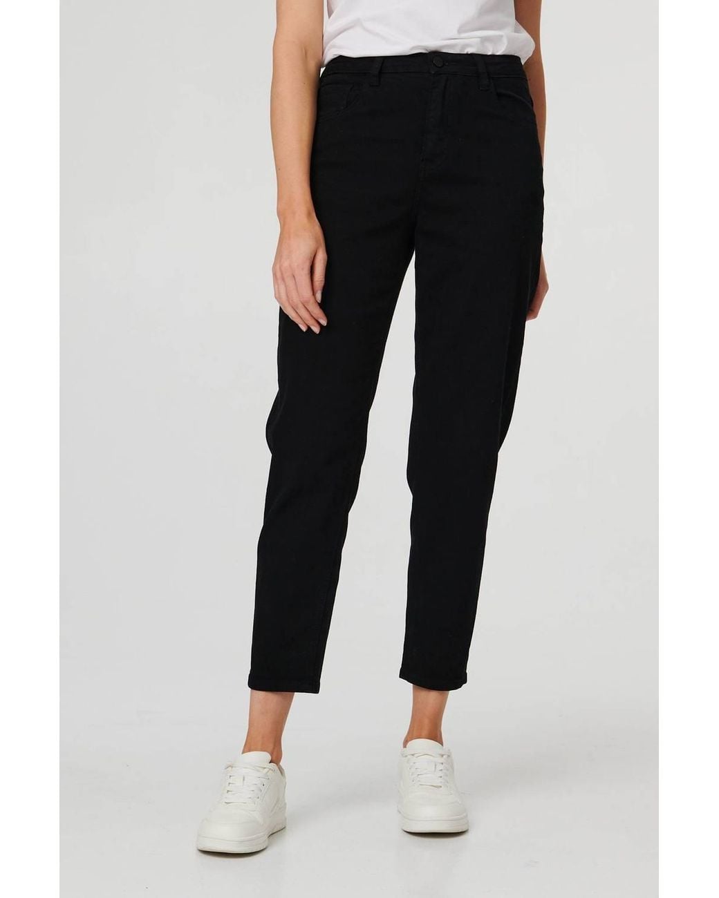 Izabel London Black High Waist Slim Fit Cropped Jeans
