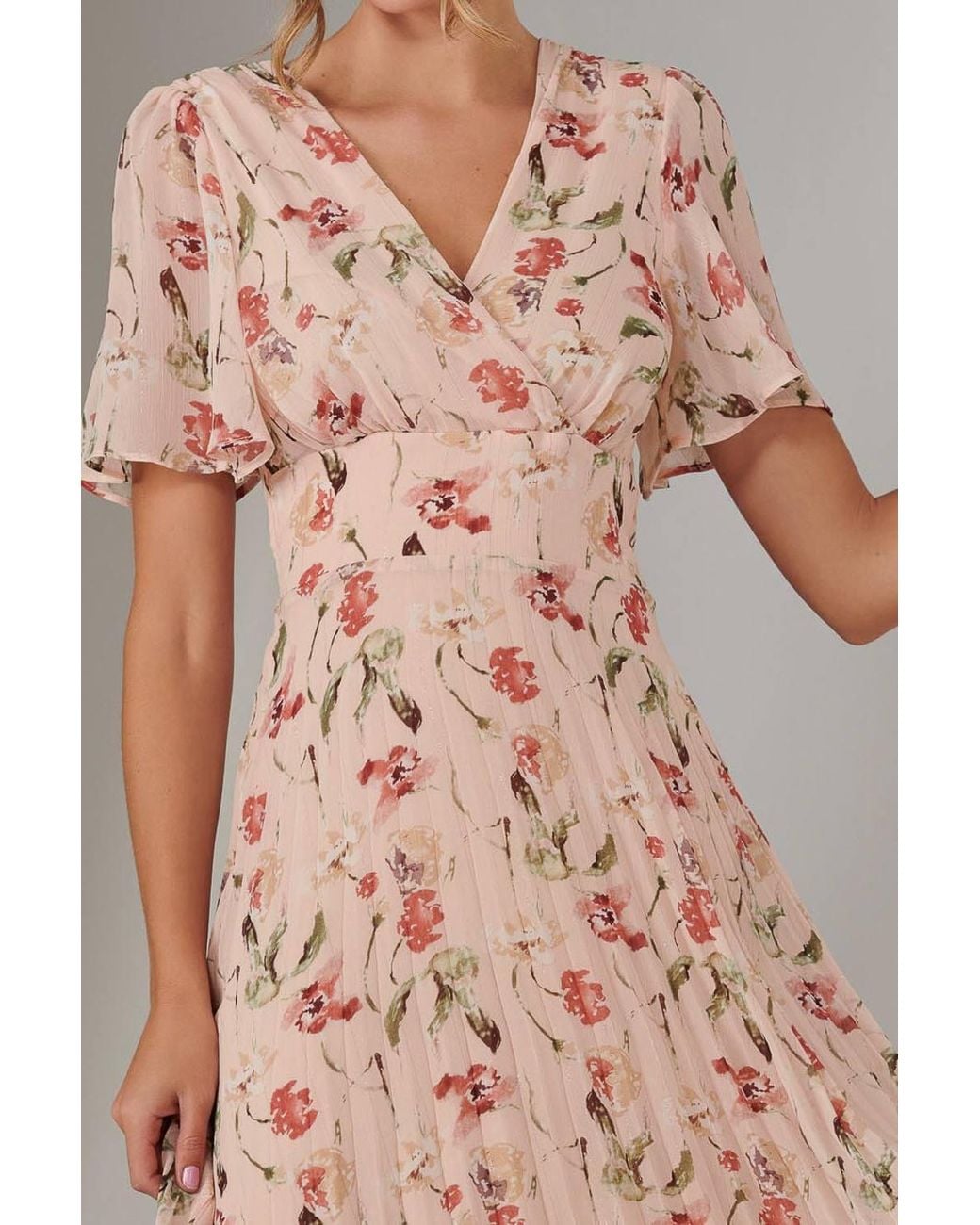 Jolie Moi Pink Charlotte Pleated Chiffon Midaxi Dress