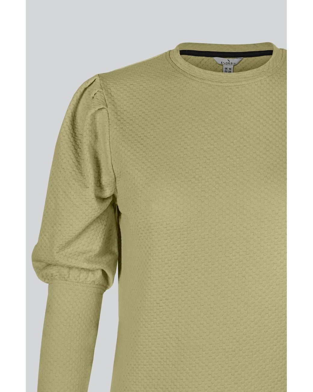 Enorsia Green Long Sleeve Crew Neck Jersey Top W/ Puff Sleeve