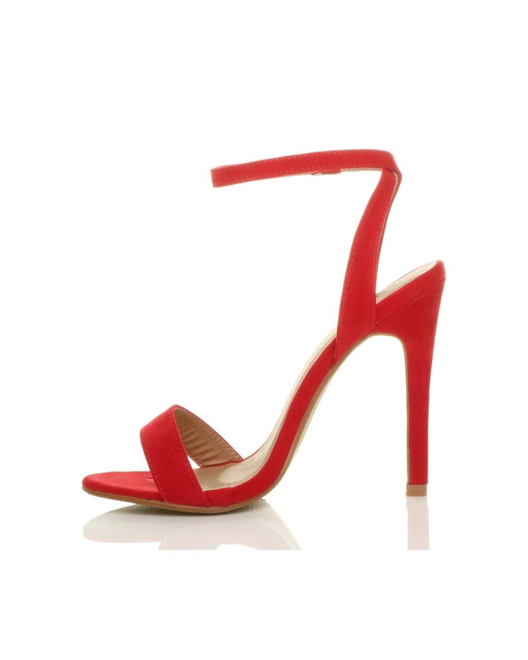 AJVANI Red High Heel Ankle Strap Barely There Sandals