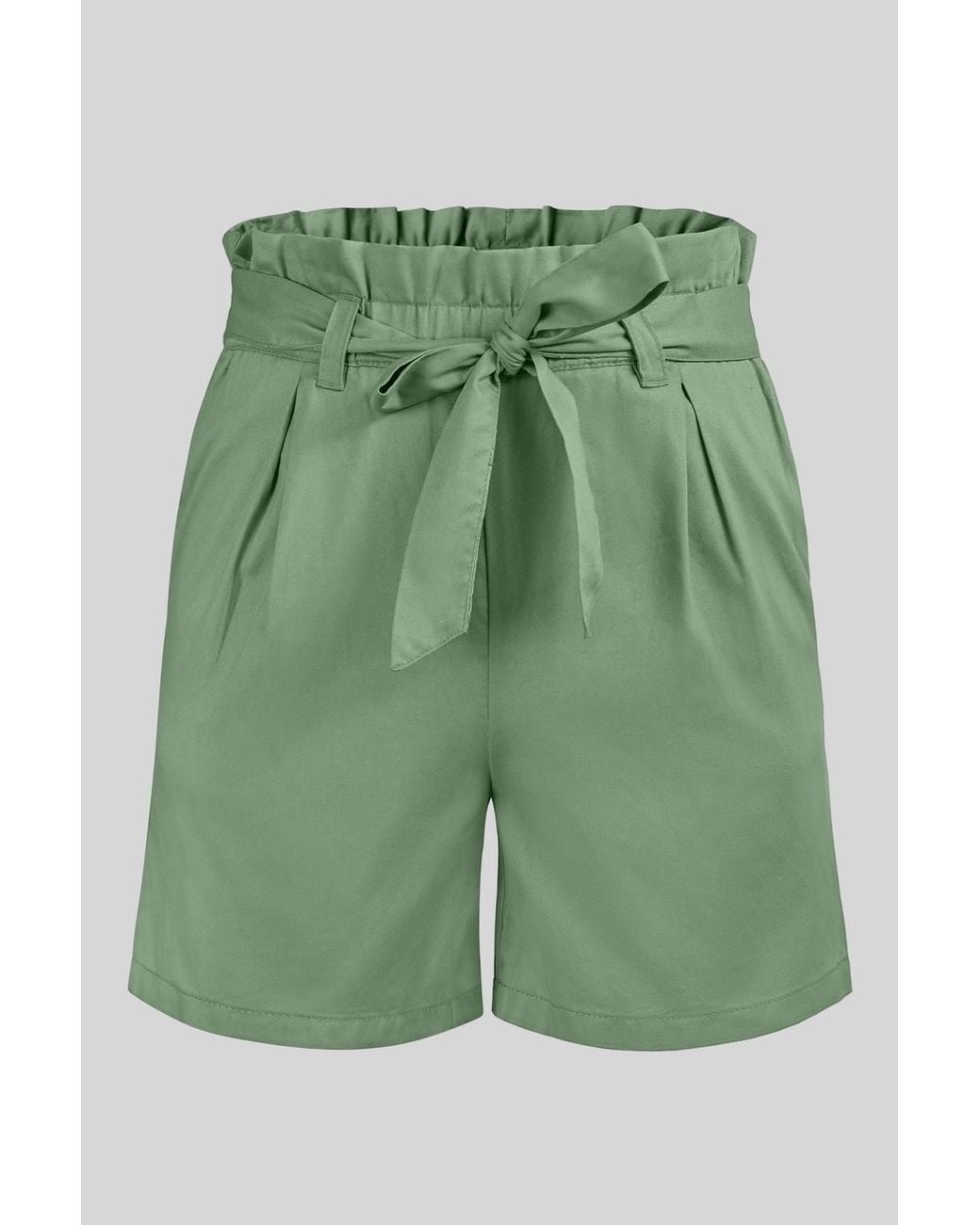 Enorsia Green Cotton Stretch Comfort Fit Paperbag Shorts