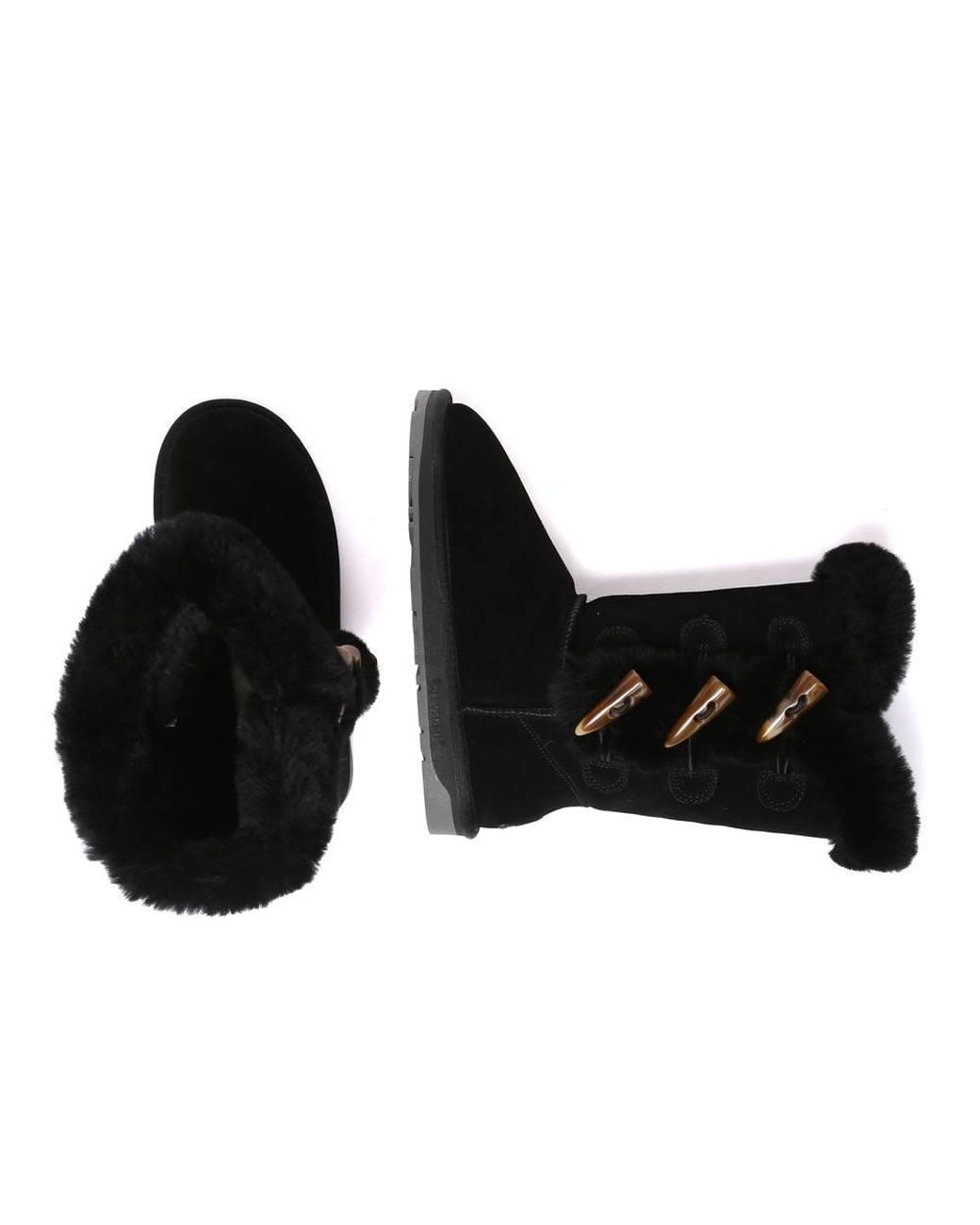 EverAu Australia Black Real Sheepskin Ashy Horn Toggle Buttons Tall Boots W/ Tpr Sole