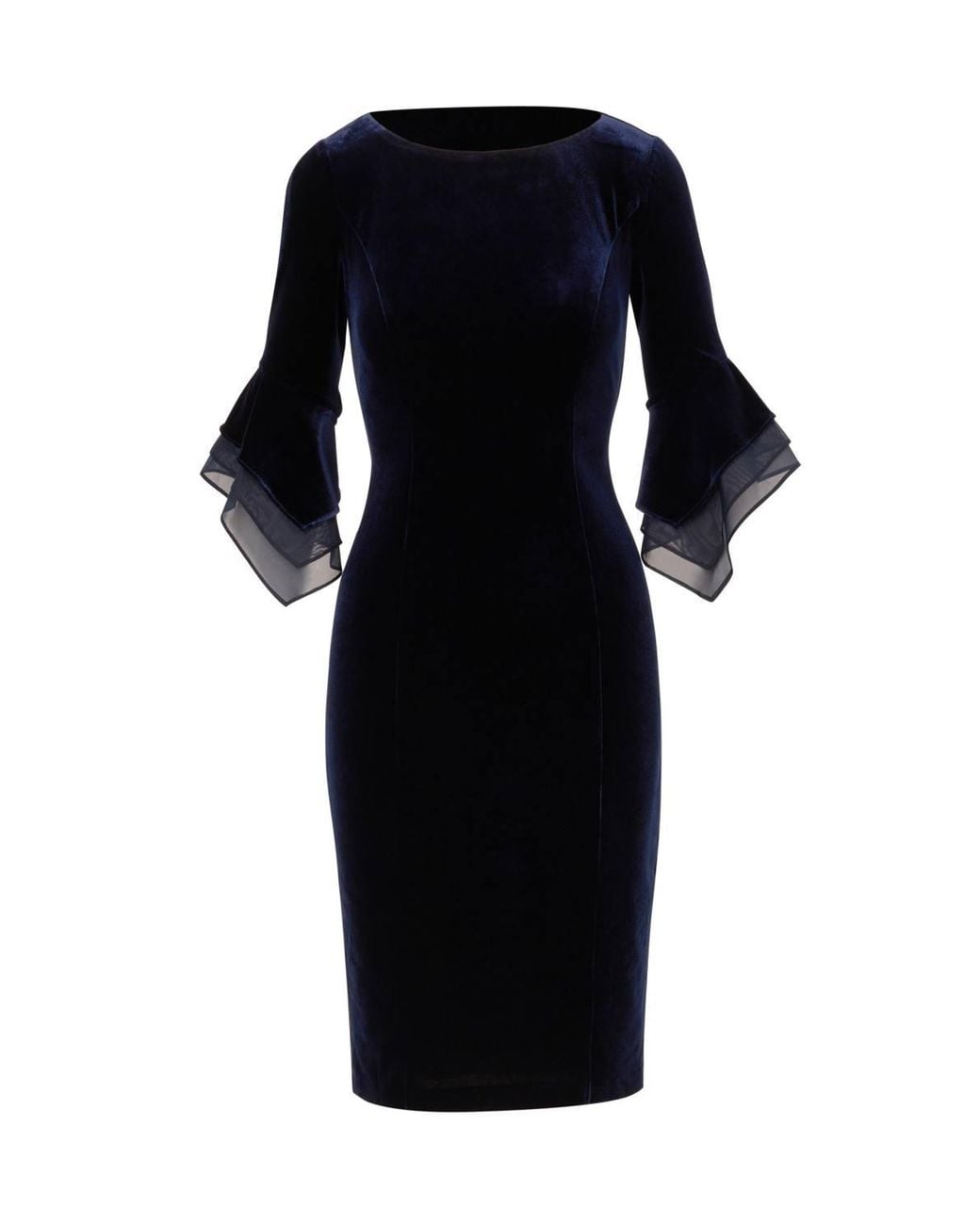 Adrianna Papell Blue Velvet Bell Sleeve Short Dress